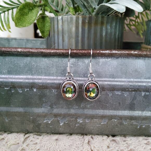 Boutique Jewelry - Women's Fashion Rhinestone Oval Dangle Earrings in Silver Tone